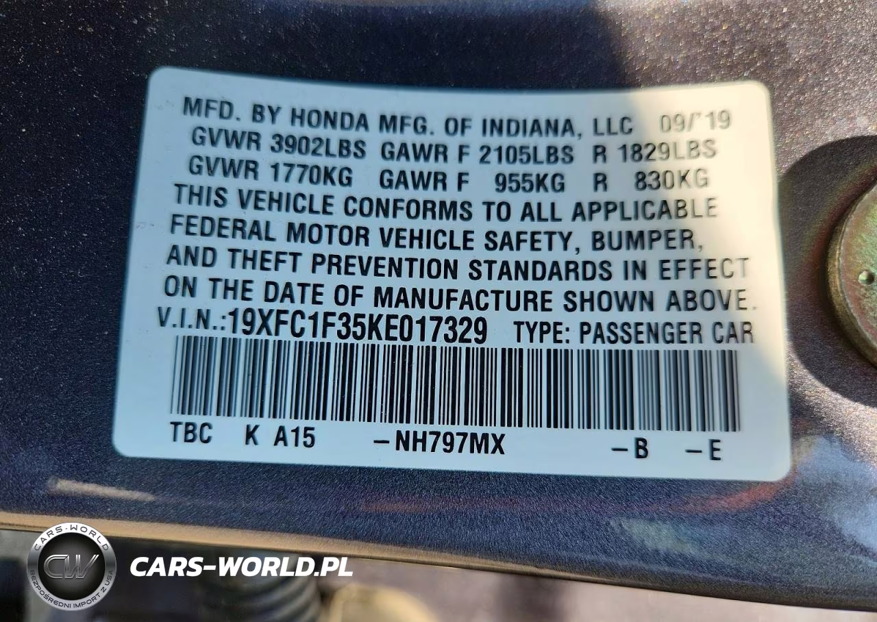 2019 Honda Civic Ex VIN:19XFC1F35KE017329 - 13