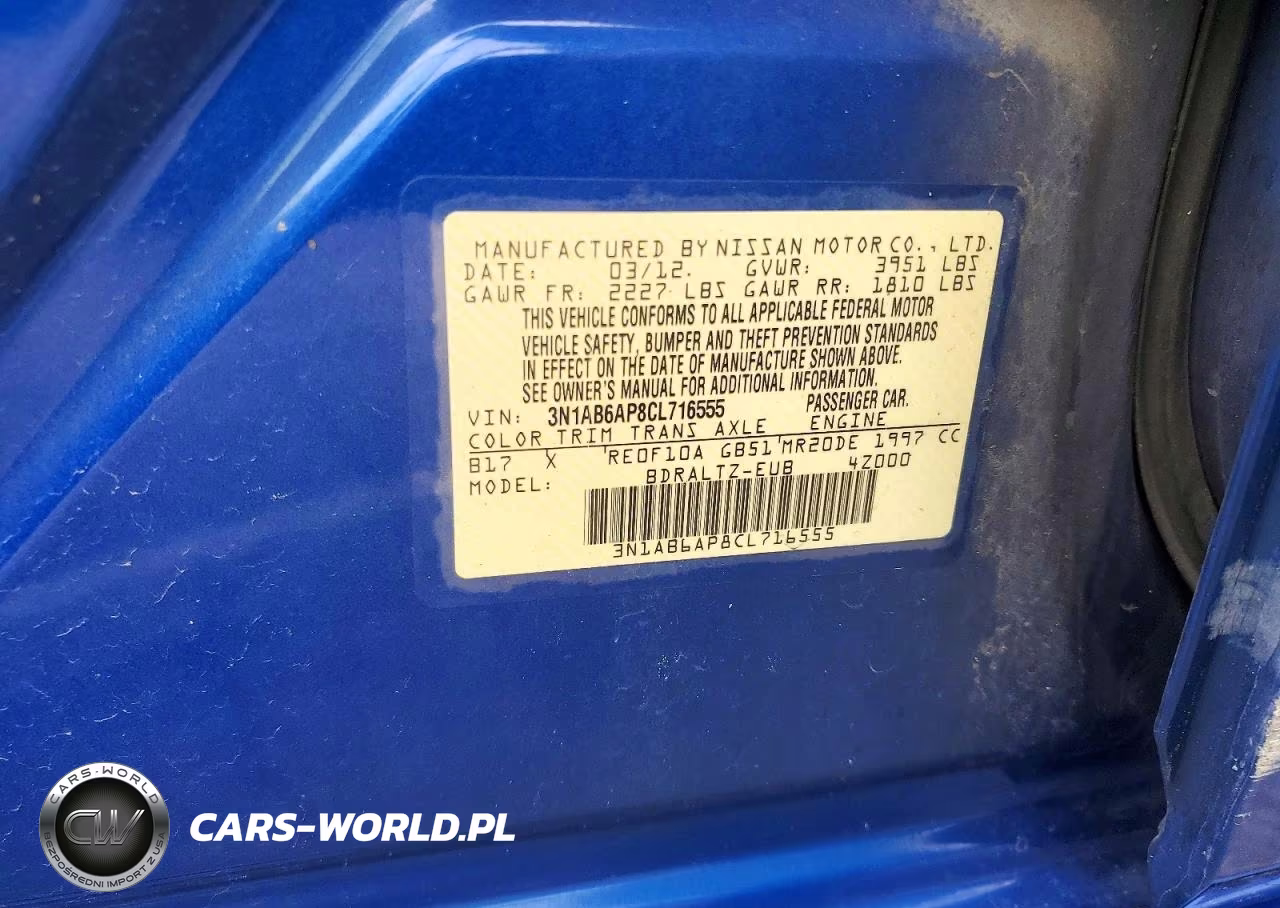 2012 Nissan Sentra 2.0 VIN:3N1AB6AP8CL716555 - 12