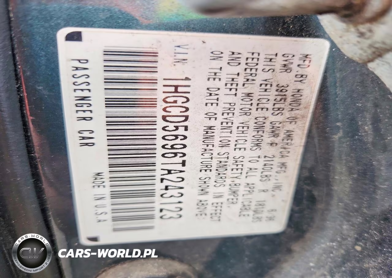 1996 Honda Accord Value VIN:1HGCD5696TA243123 - 12