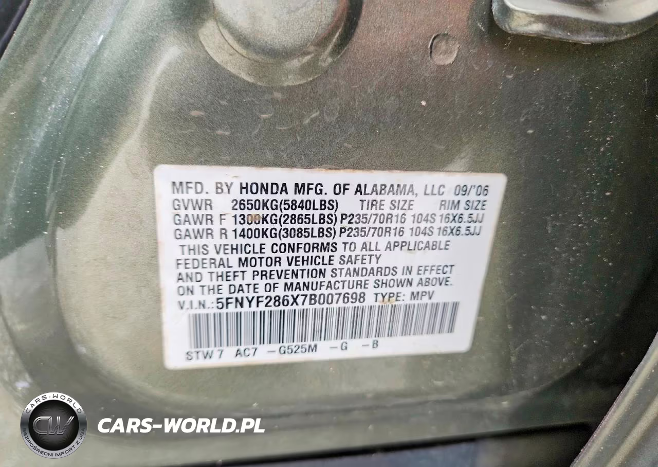 2007 Honda Pilot Exl VIN:5FNYF286X7B007698 - 13