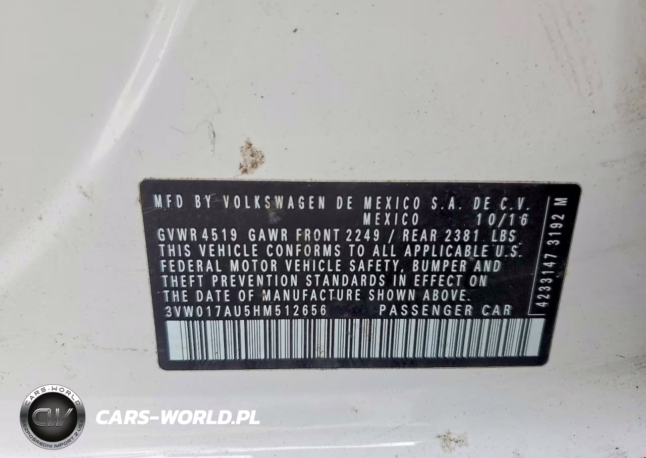 2017 Volkswagen Golf Sportwagen S VIN:3VW017AU5HM512656 - 12