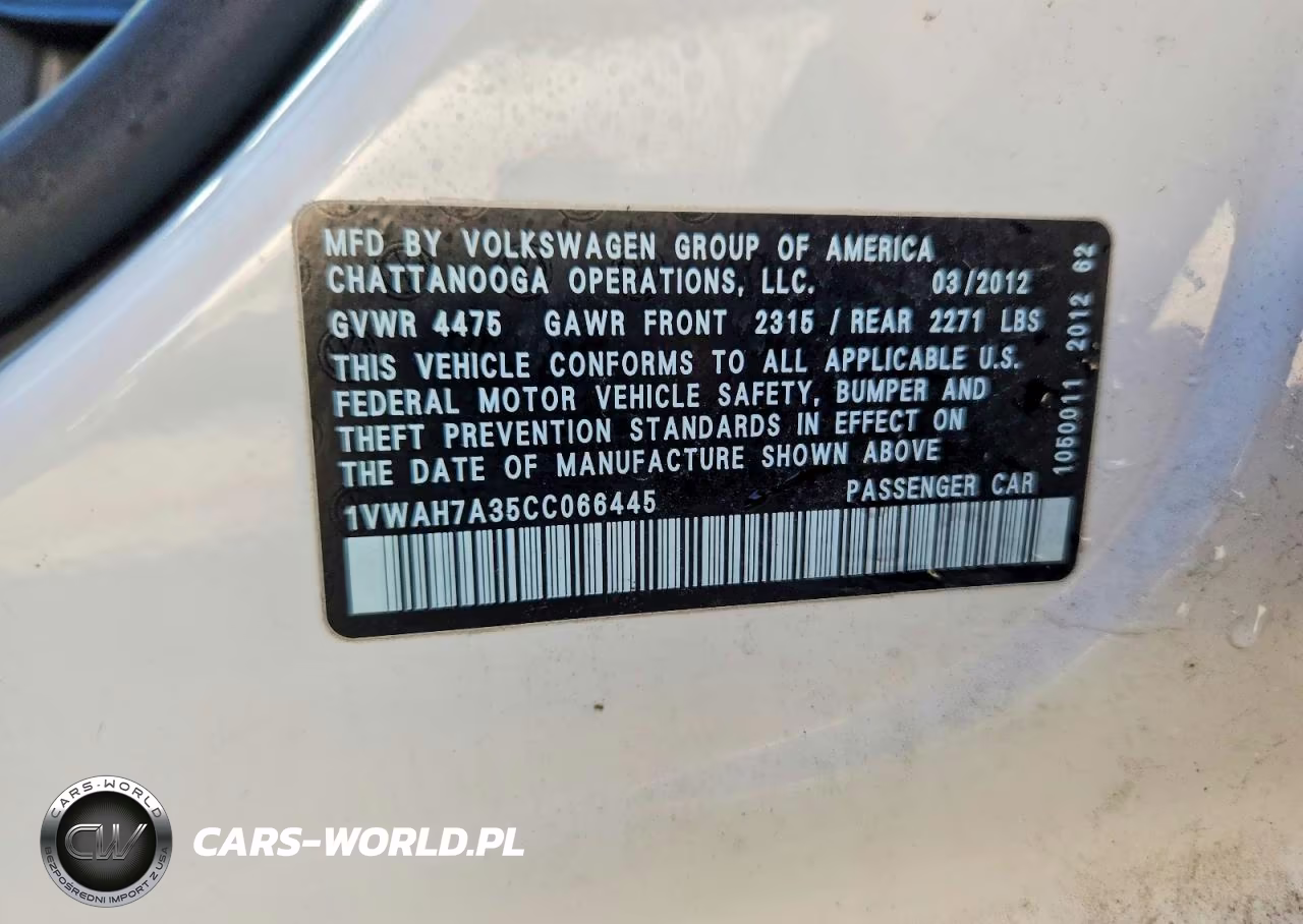 2012 Volkswagen Passat S VIN:1VWAH7A35CC066445 - 12