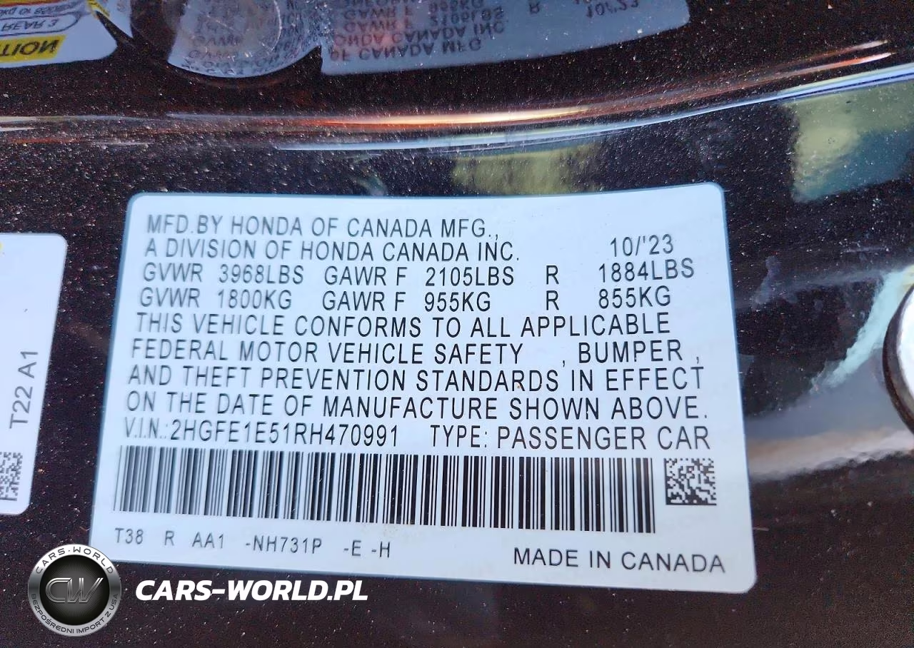 2024 Honda Civic Si VIN:2HGFE1E51RH470991 - 13