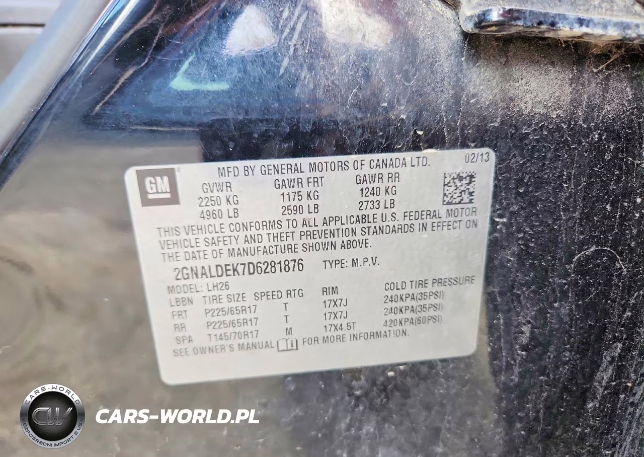 2013 Chevrolet Equinox Lt VIN:2GNALDEK7D6281876 - 12