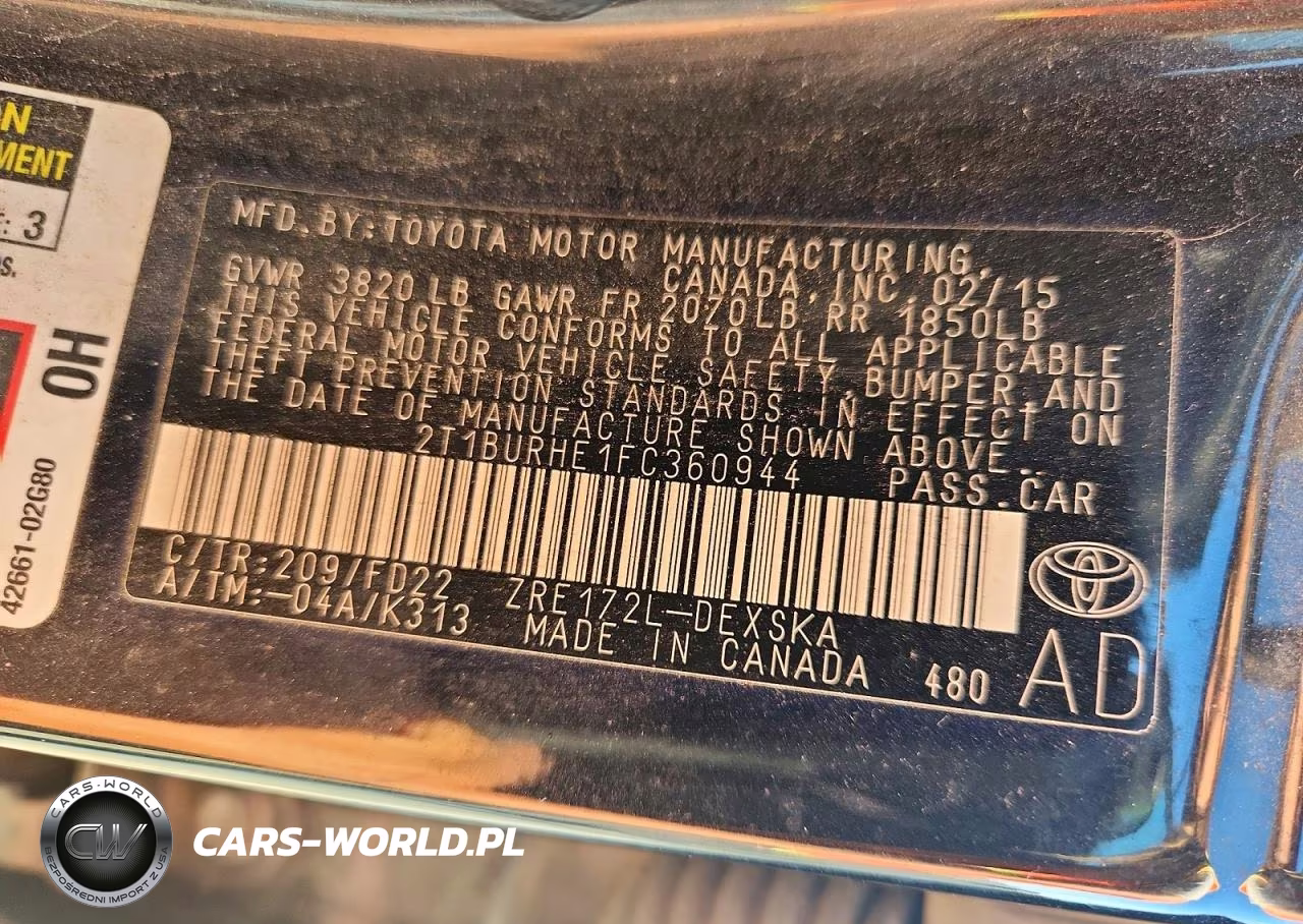 2015 Toyota Corolla S Plus VIN:2T1BURHE1FC360944 - 12