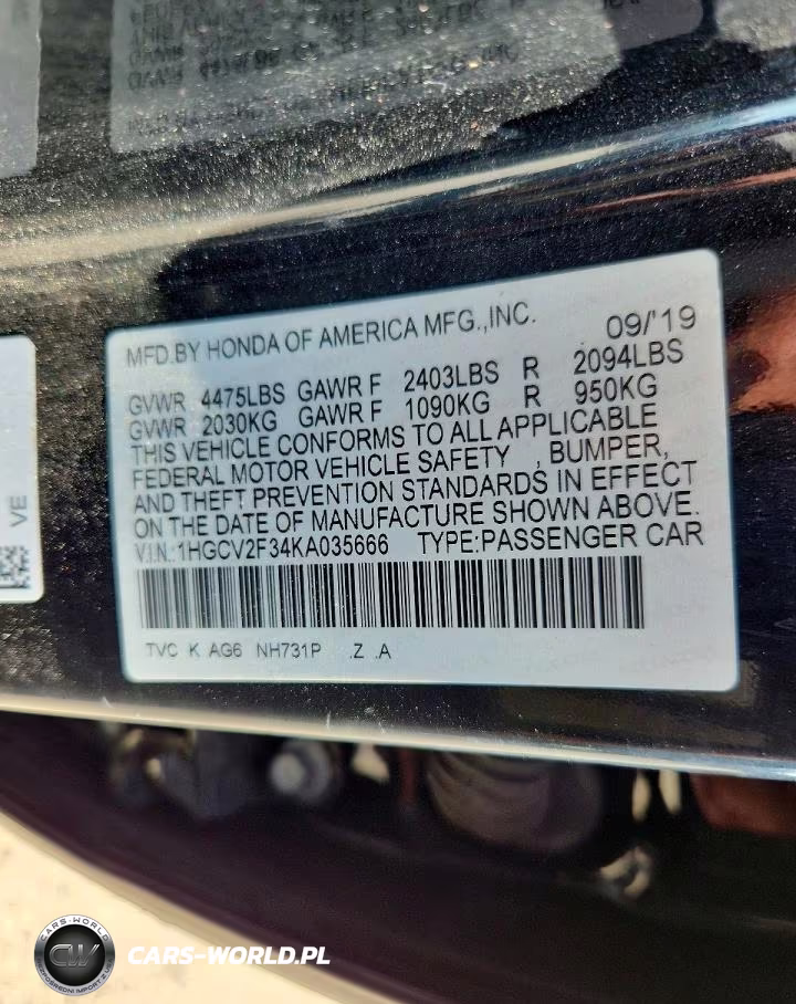 2019 Honda Accord Sport VIN:1HGCV2F34KA035666 - 12