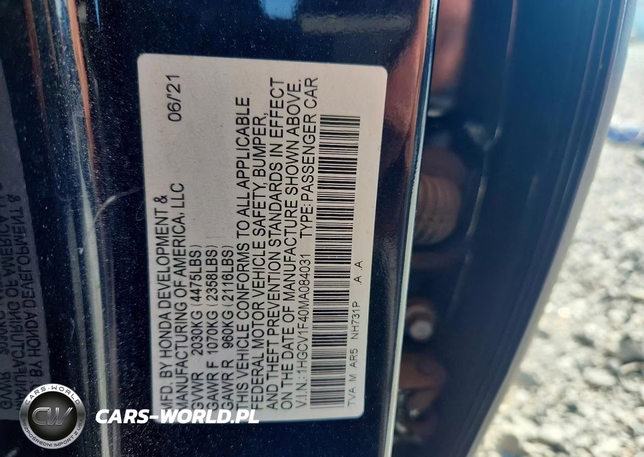 2021 Honda Accord Sport Se VIN:1HGCV1F40MA084031 - 12