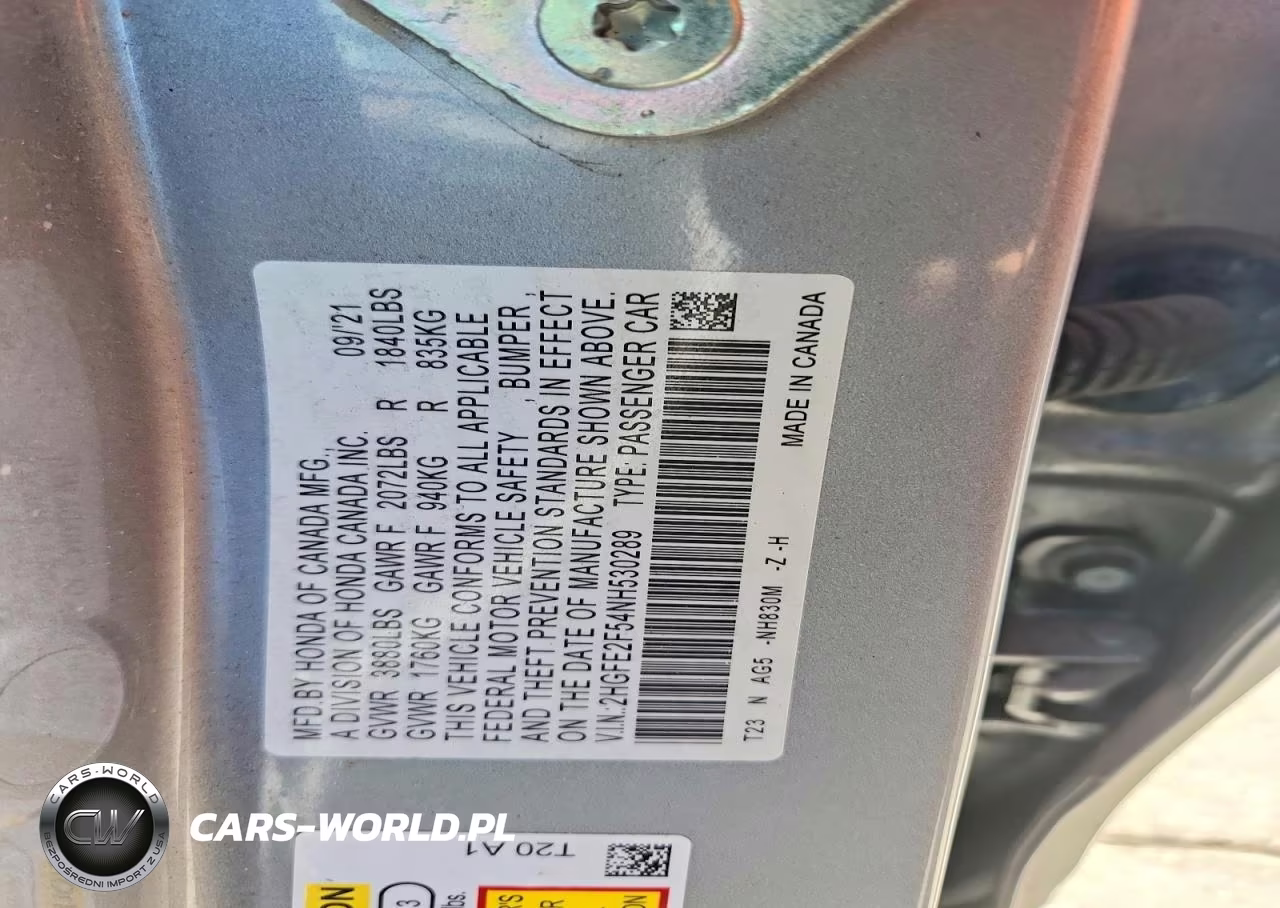 2022 Honda Civic Sport VIN:2HGFE2F54NH530289 - 12