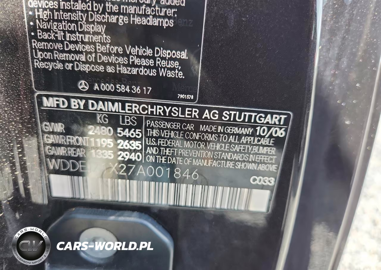 2007 Mercedes-Benz Cl 550 VIN:WDDEJ71X27A001846 - 12