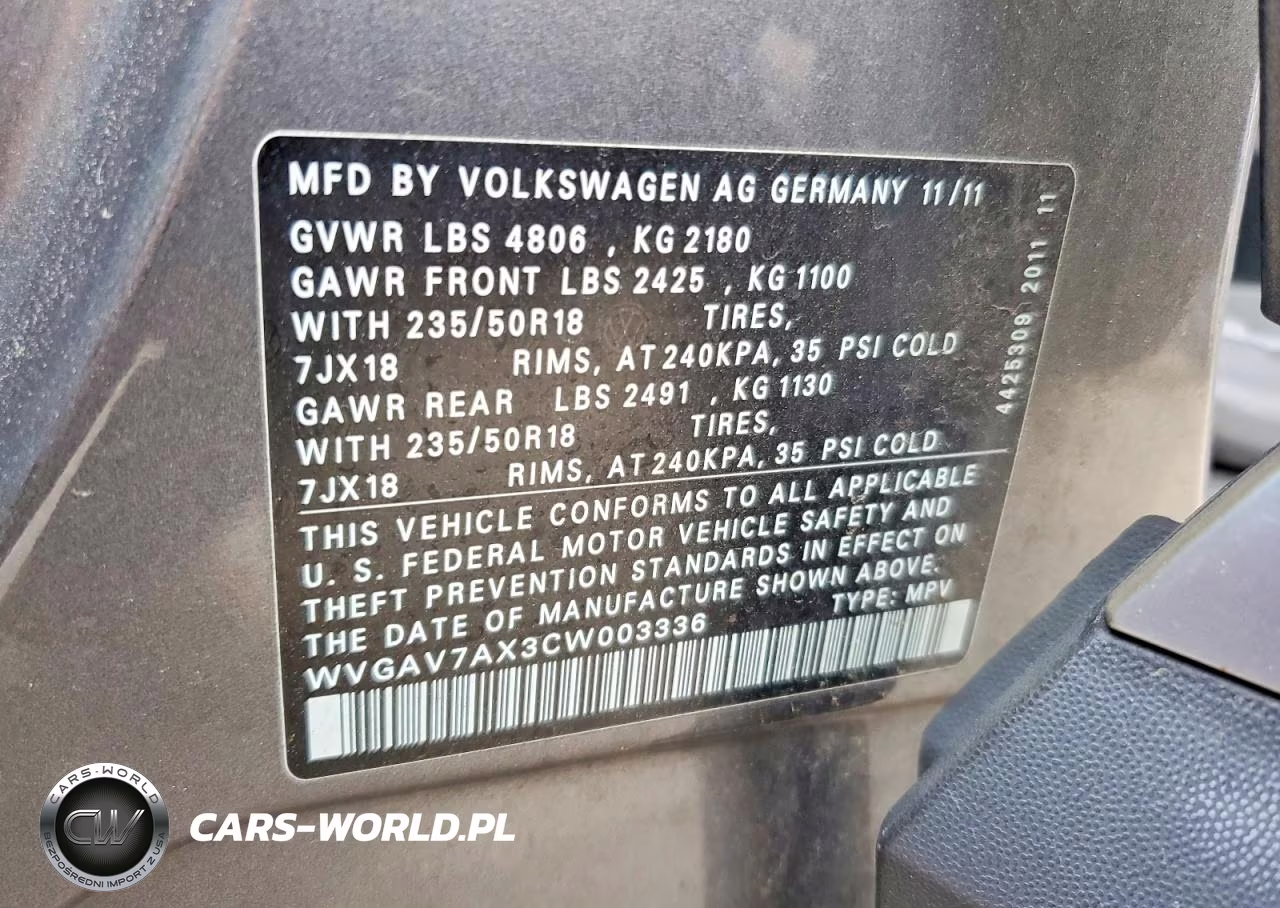 2012 Volkswagen Tiguan S VIN:WVGAV7AX3CW003336 - 13