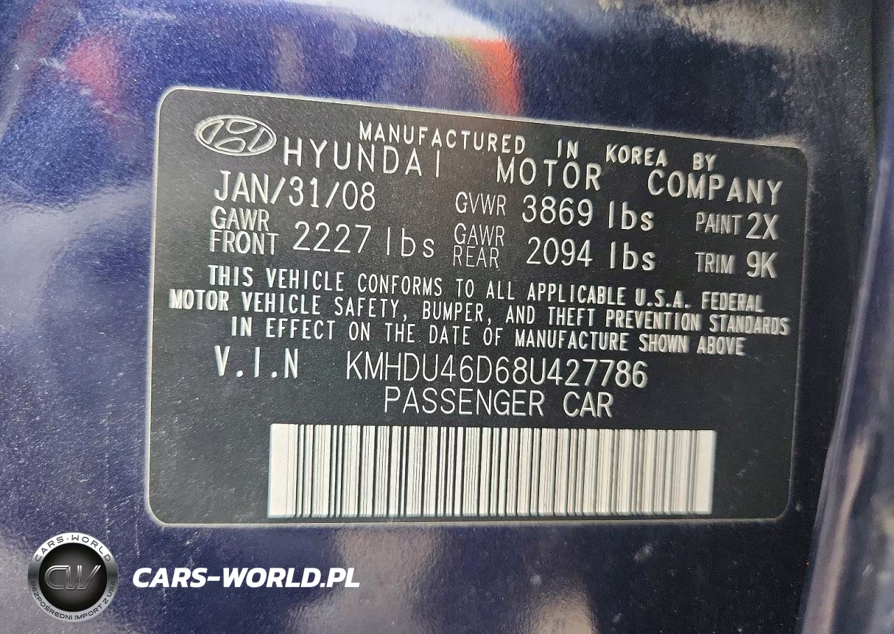 2008 Hyundai Elantra Gls VIN:KMHDU46D68U427786 - 12
