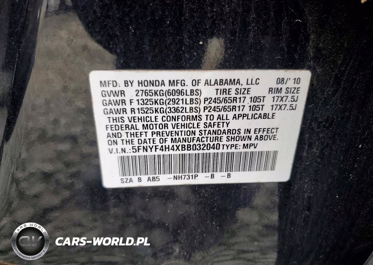2011 Honda Pilot Ex VIN:5FNYF4H4XBB032040 - 13