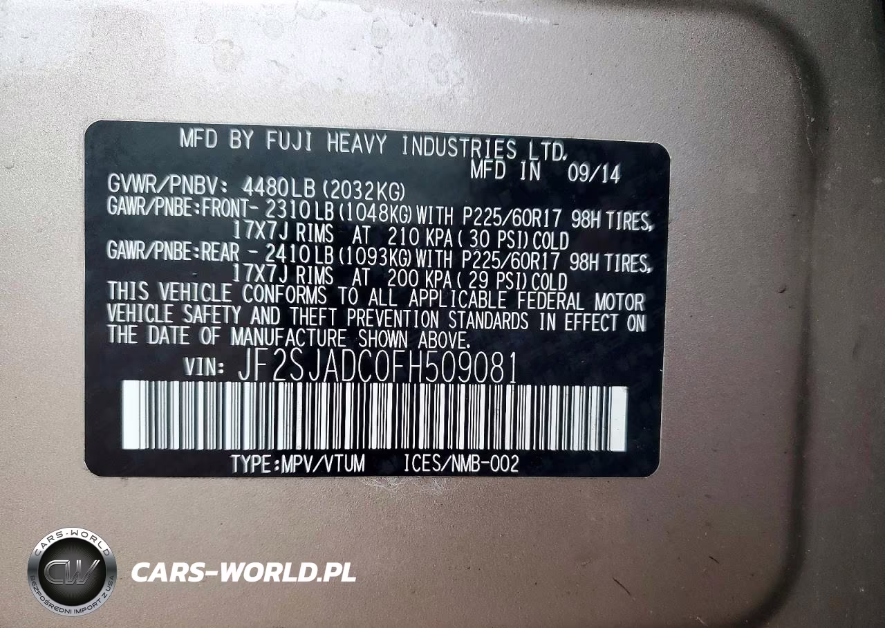 2015 Subaru Forester 2.5I Premium VIN:JF2SJADC0FH509081 - 14