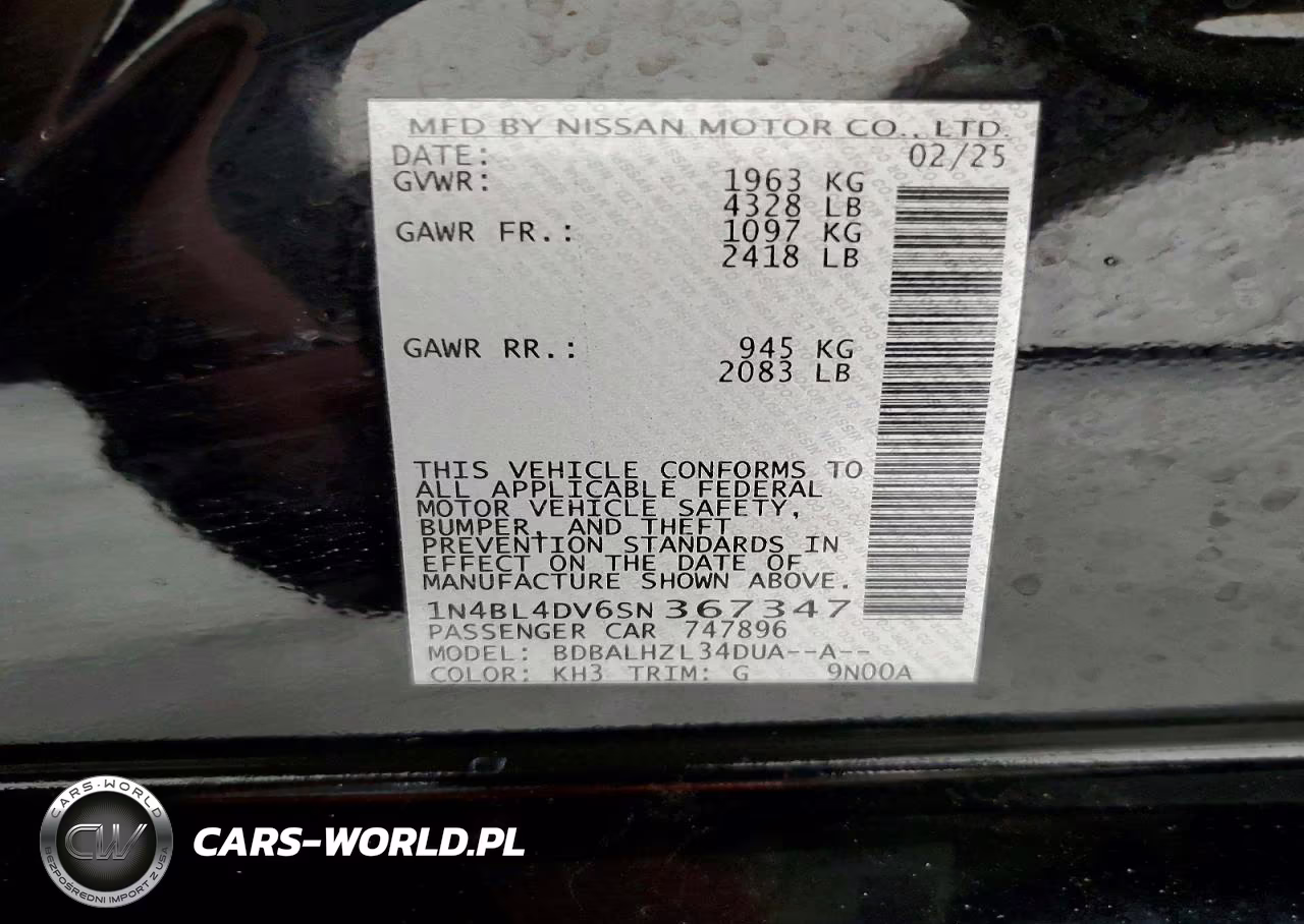 2025 Nissan Altima Sv VIN:1N4BL4DV6SN367347 - 13