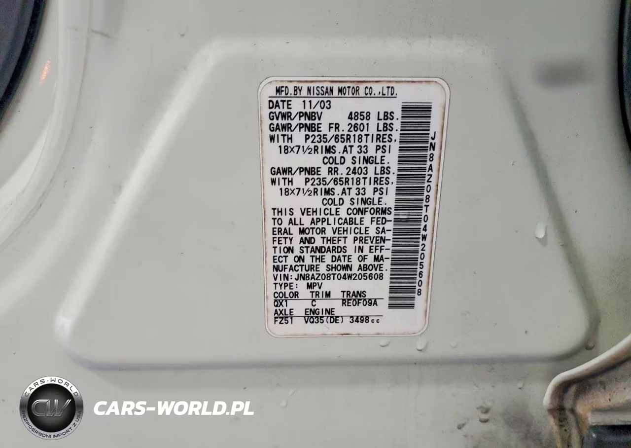 2004 Nissan Murano Sl VIN:JN8AZ08T04W205608 - 13