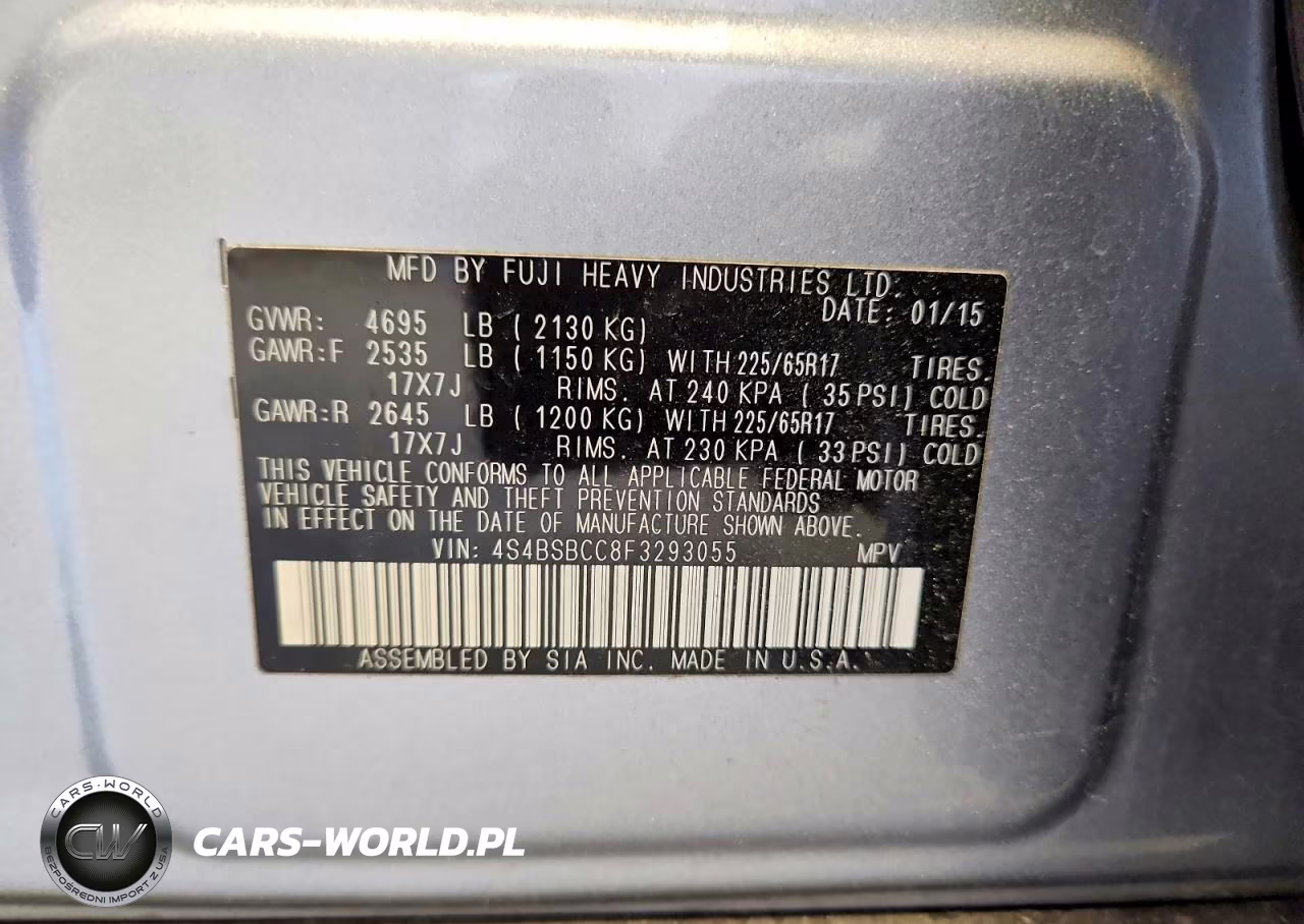 2015 Subaru Outback 2.5I Premium VIN:4S4BSBCC8F3293055 - 13