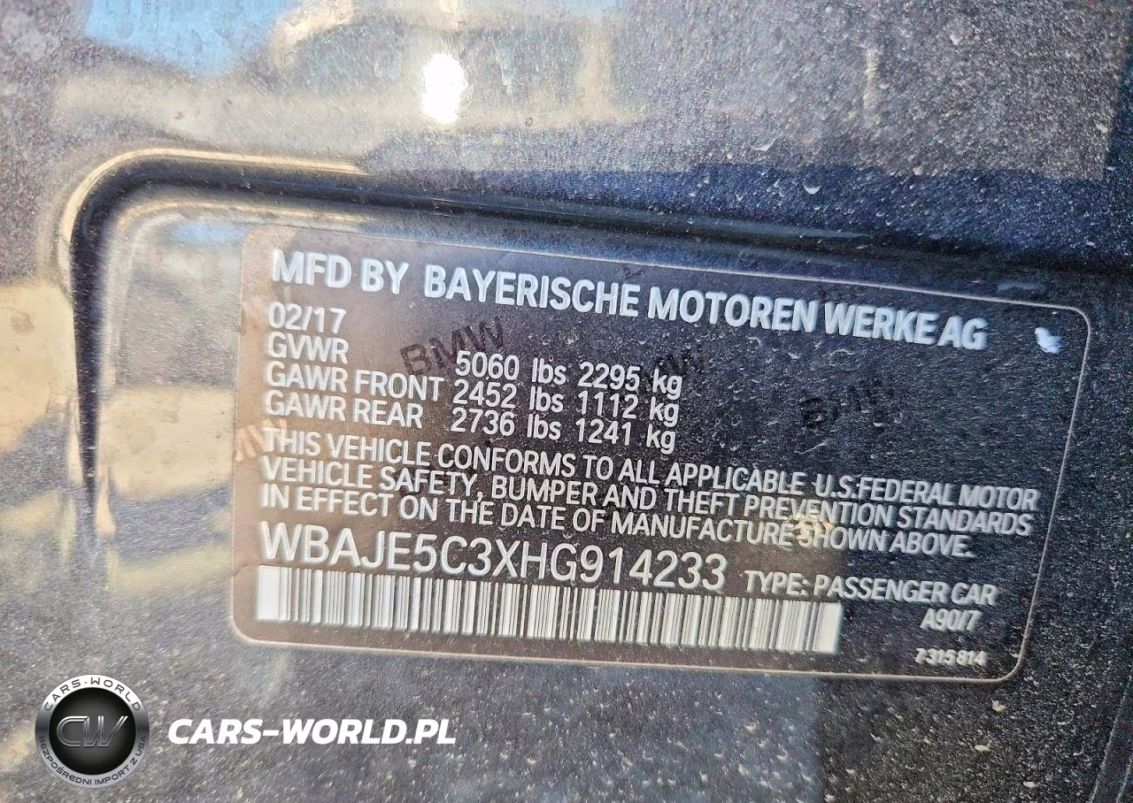2017 BMW 540 I VIN:WBAJE5C3XHG914233 - 12