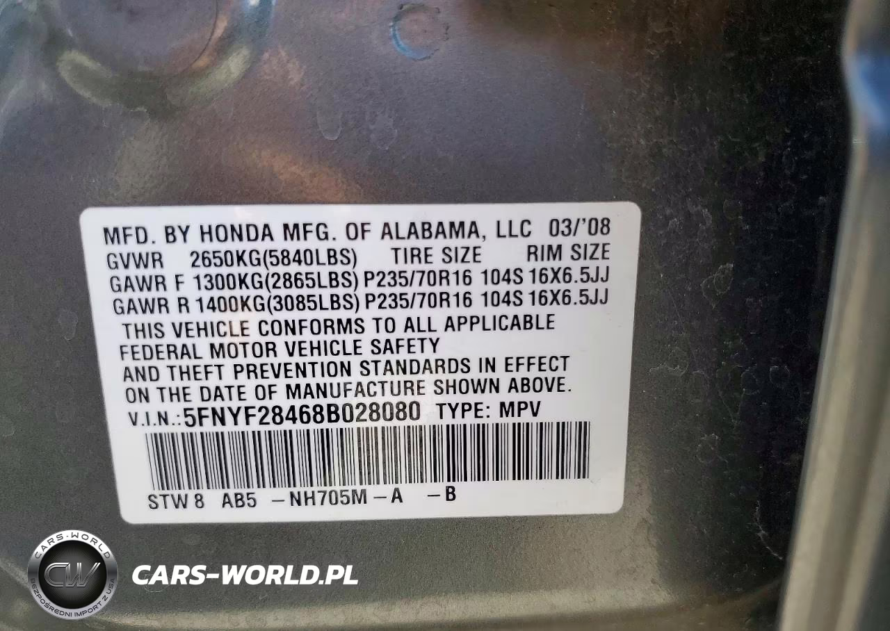 2008 Honda Pilot Ex VIN:5FNYF28468B028080 - 13