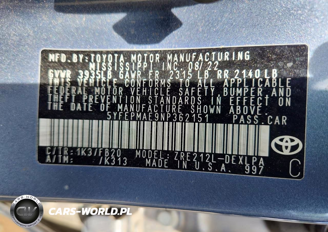 2022 Toyota Corolla Le VIN:5YFEPMAE9NP362151 - 12