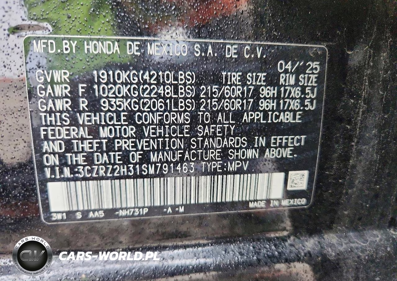 2025 Honda Hr-V Lx VIN:3CZRZ2H31SM791463 - 12