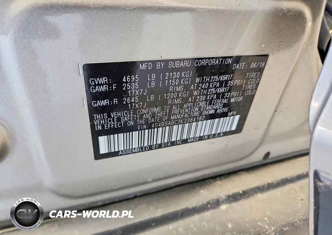 2019 Subaru Outback 2.5I VIN:4S4BSABC2K3384182 - 12