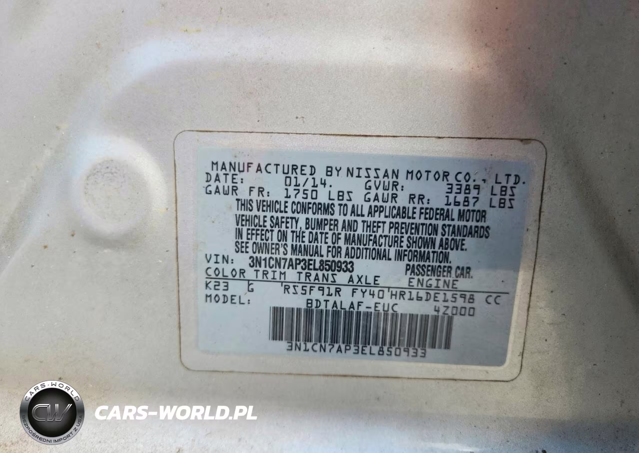 2014 Nissan Versa 1.6 S VIN:3N1CN7AP3EL850933 - 13