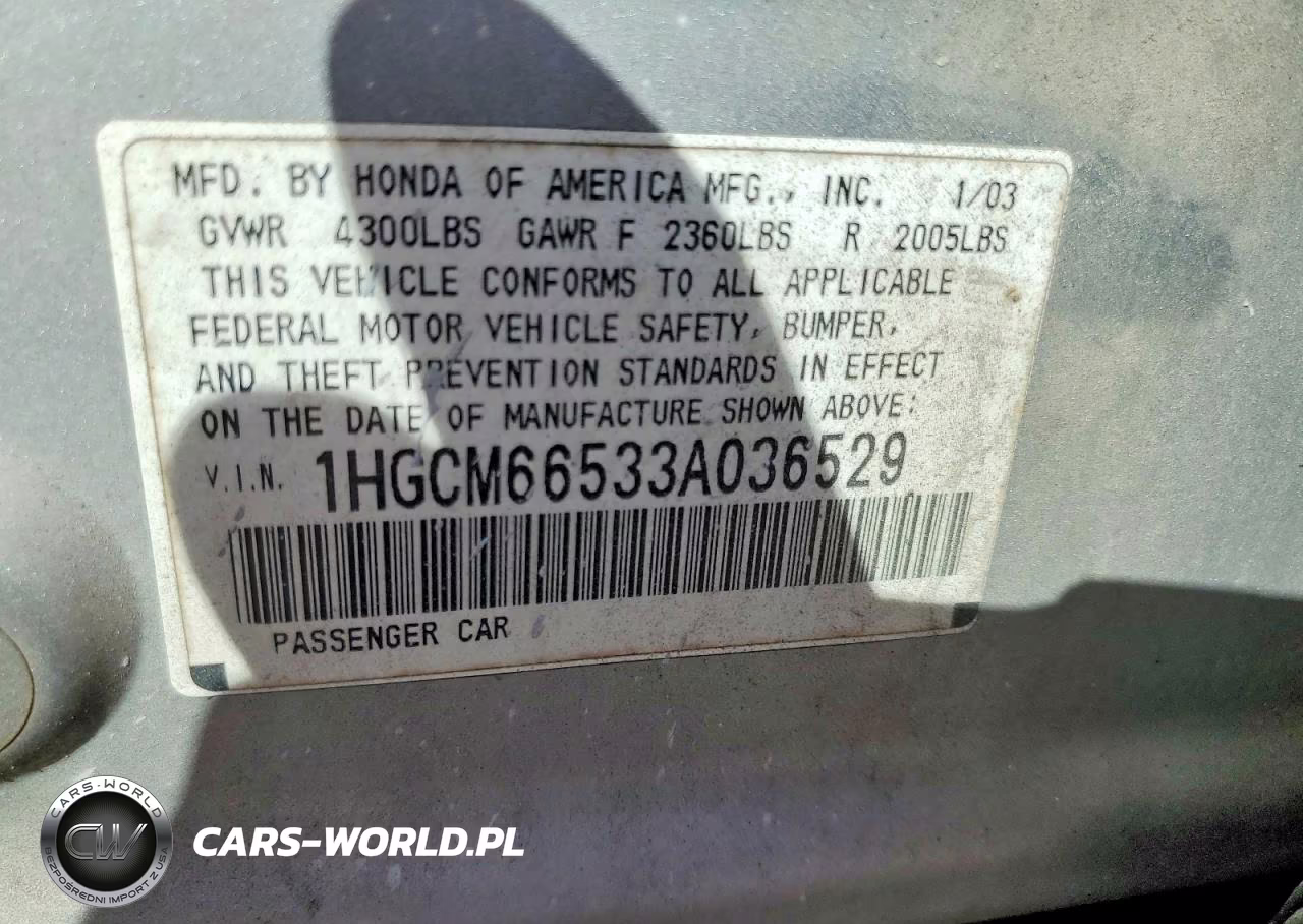2003 Honda Accord Ex VIN:1HGCM66533A036529 - 12