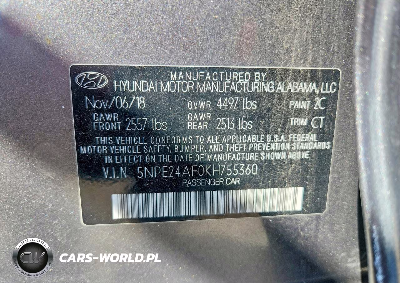 2019 Hyundai Sonata Se VIN:5NPE24AF0KH755360 - 12