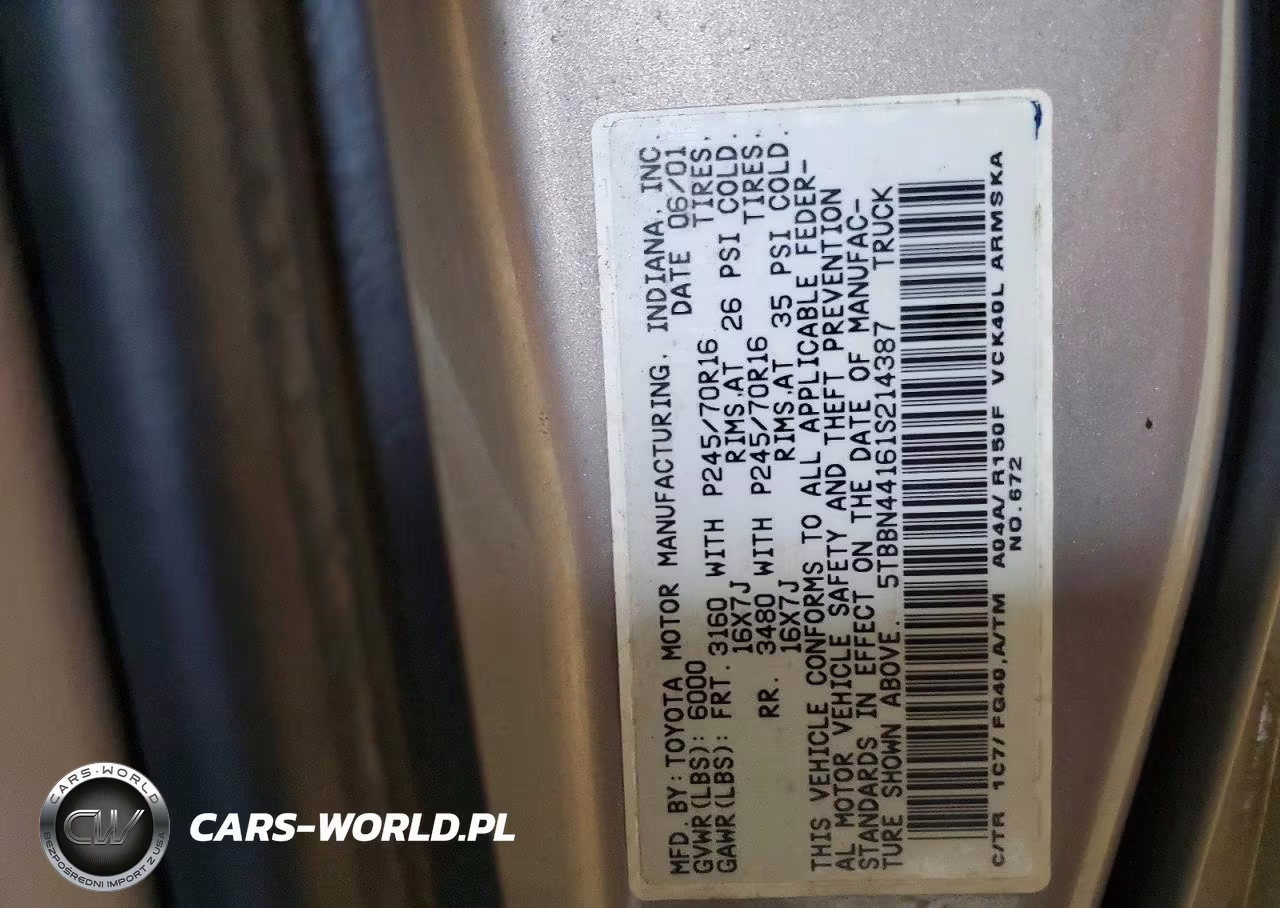 2001 Toyota Tundra Sr5 VIN:5TBBN44161S214387 - 12
