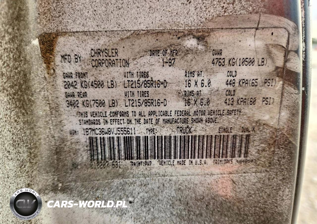 1997 Dodge Ram 3500 VIN:1B7MC36W8VJ555611 - 12