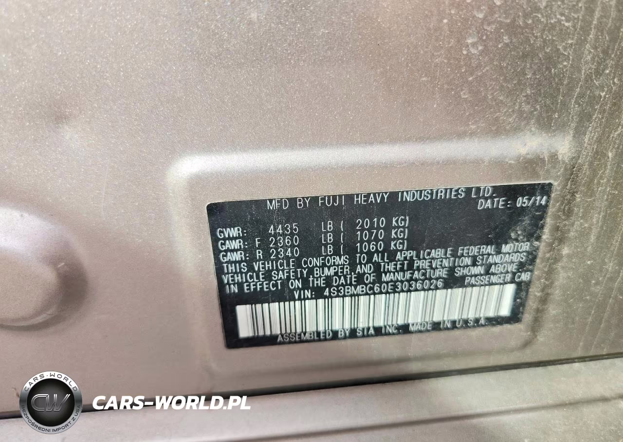 2014 Subaru Legacy 2.5I Premium VIN:4S3BMBC60E3036026 - 12
