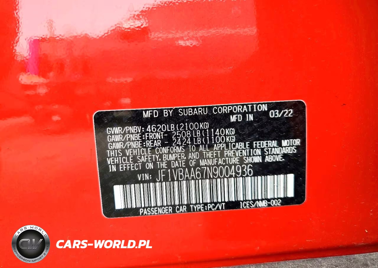2022 Subaru Wrx VIN:JF1VBAA67N9004936 - 13