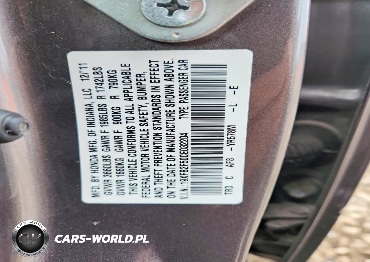 2012 Honda Civic Lx VIN:19XFB2F50CE032204 - 12