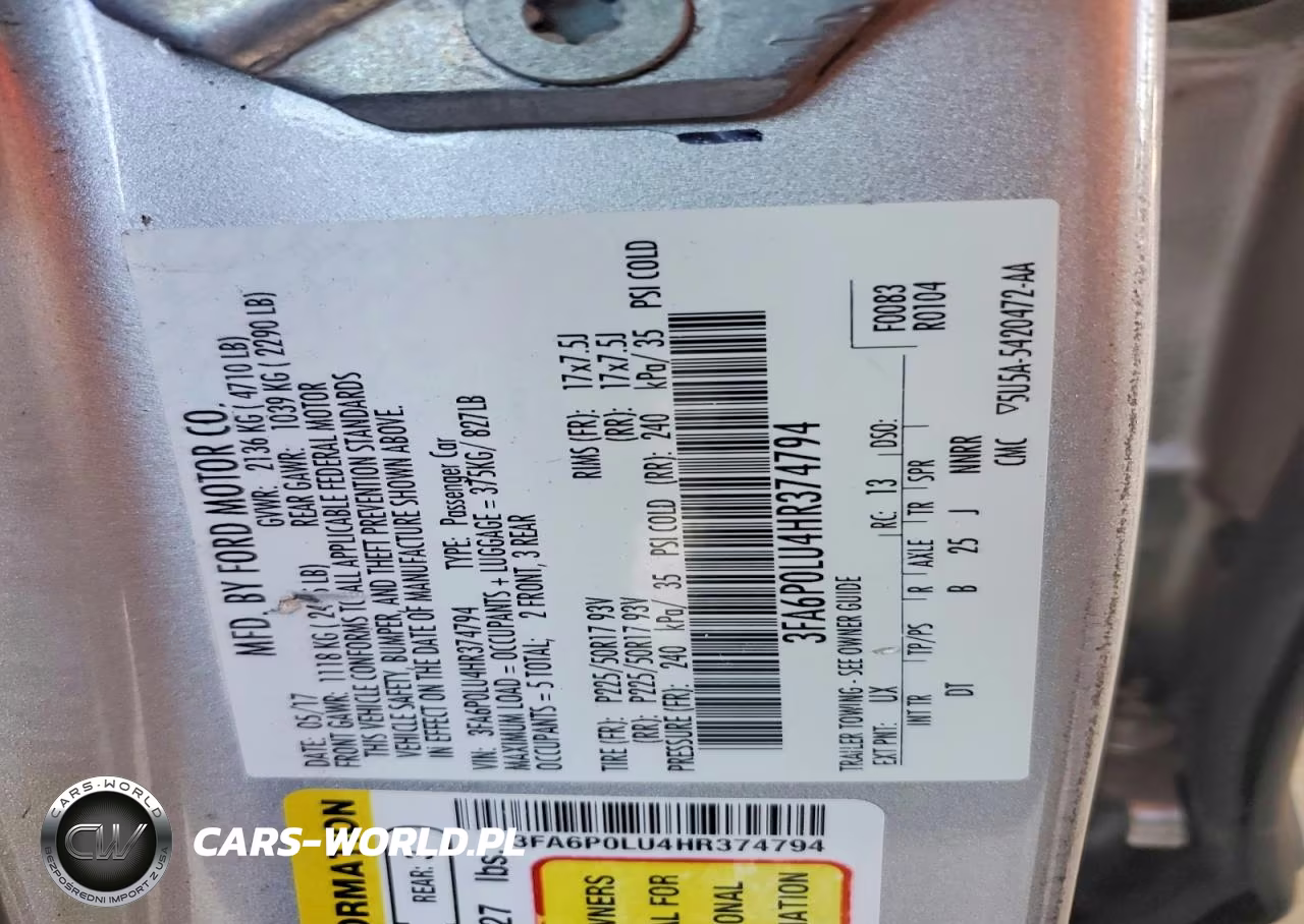 2017 Ford Fusion Se Hybrid VIN:3FA6P0LU4HR374794 - 12