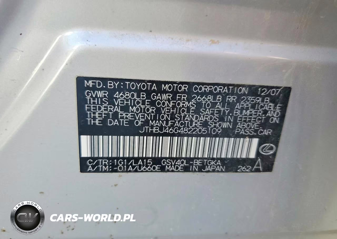 2008 Lexus Es 350 VIN:JTHBJ46G482205109 - 12