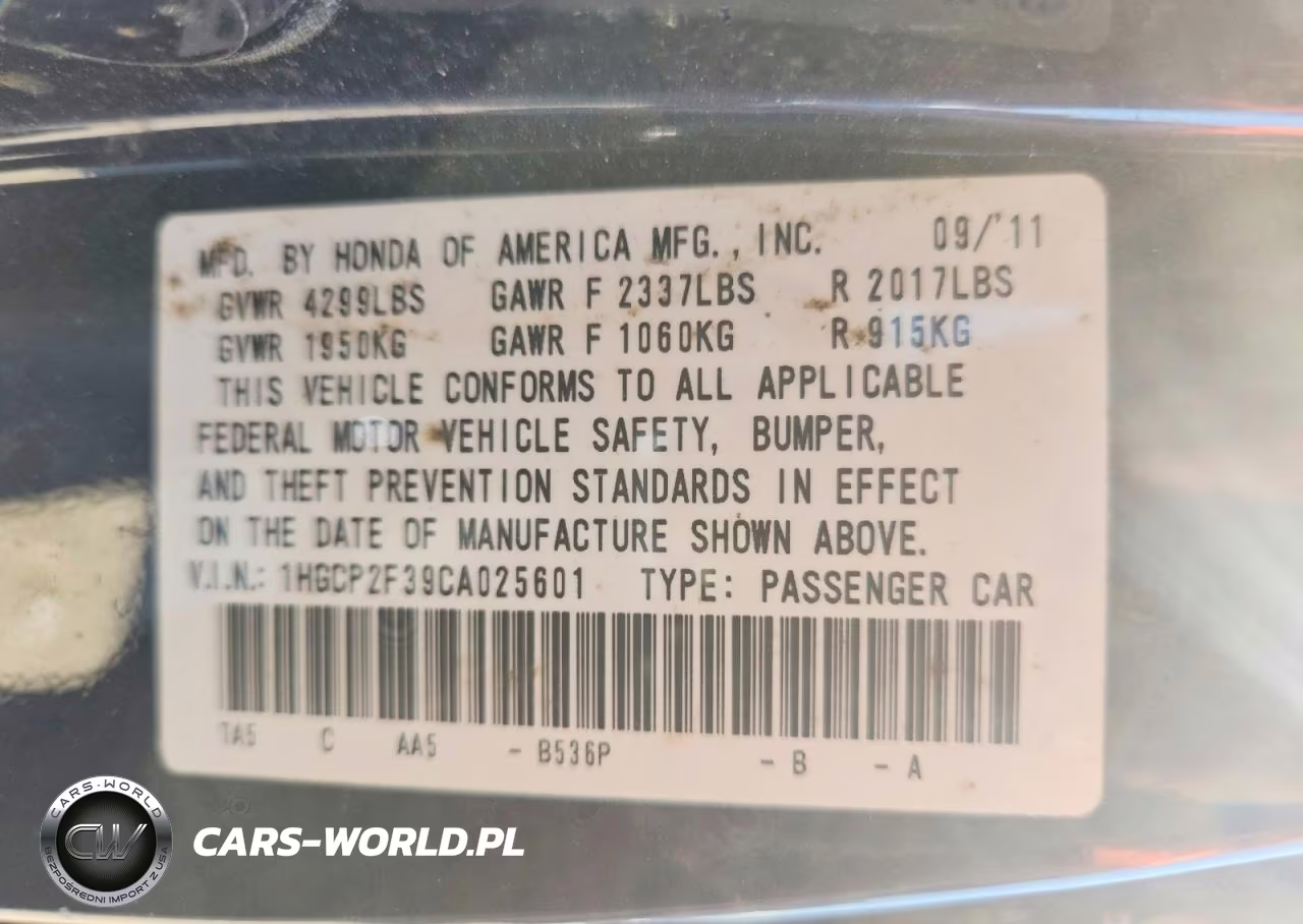 2012 Honda Accord Lx VIN:1HGCP2F39CA025601 - 12