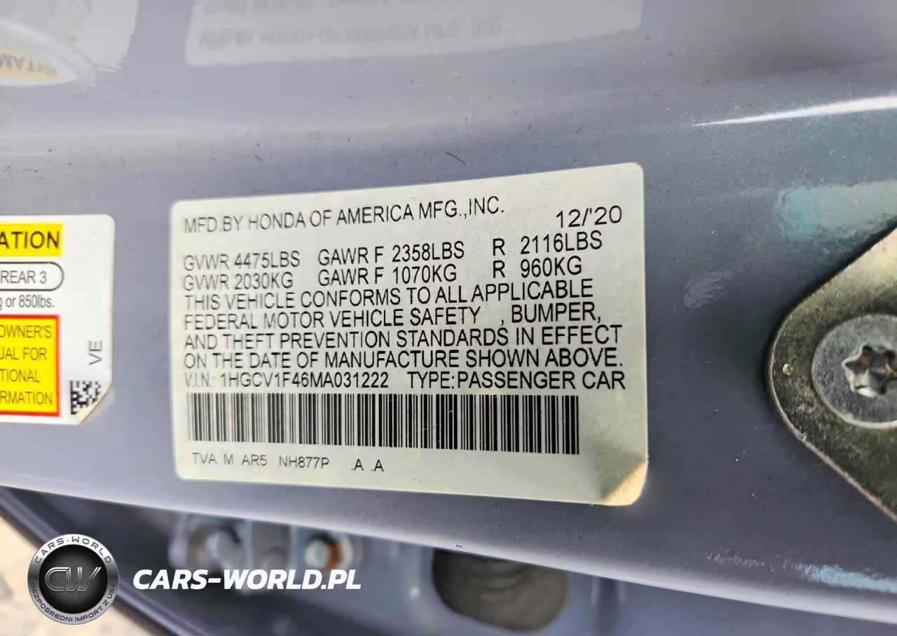 2021 Honda Accord Sport Se VIN:1HGCV1F46MA031222 - 12