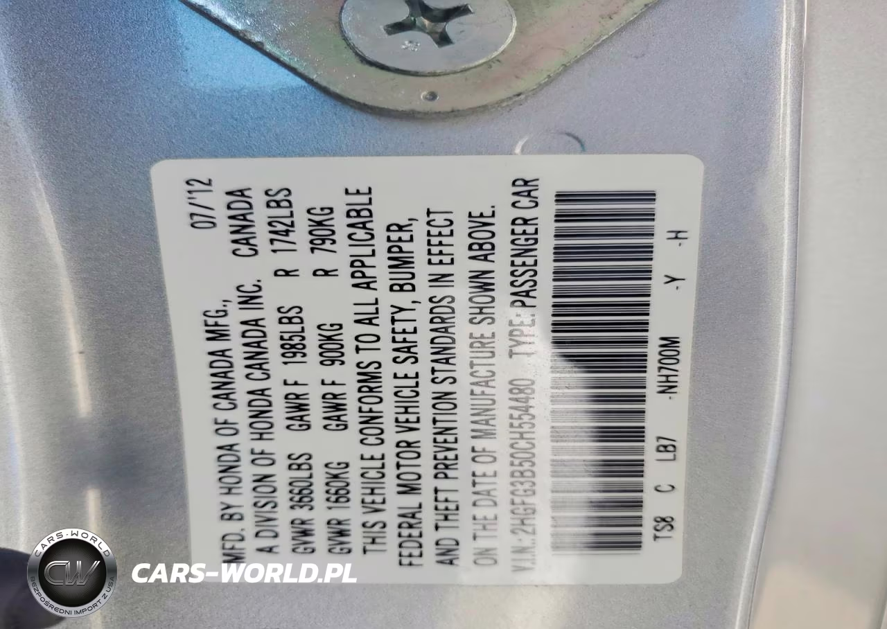 2012 Honda Civic Lx VIN:2HGFG3B50CH554480 - 12
