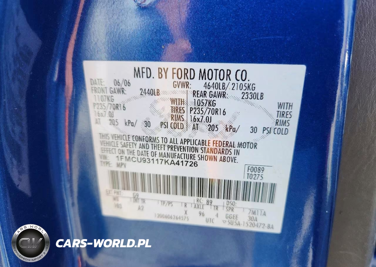 2007 Ford Escape Xlt VIN:1FMCU93117KA41726 - 13