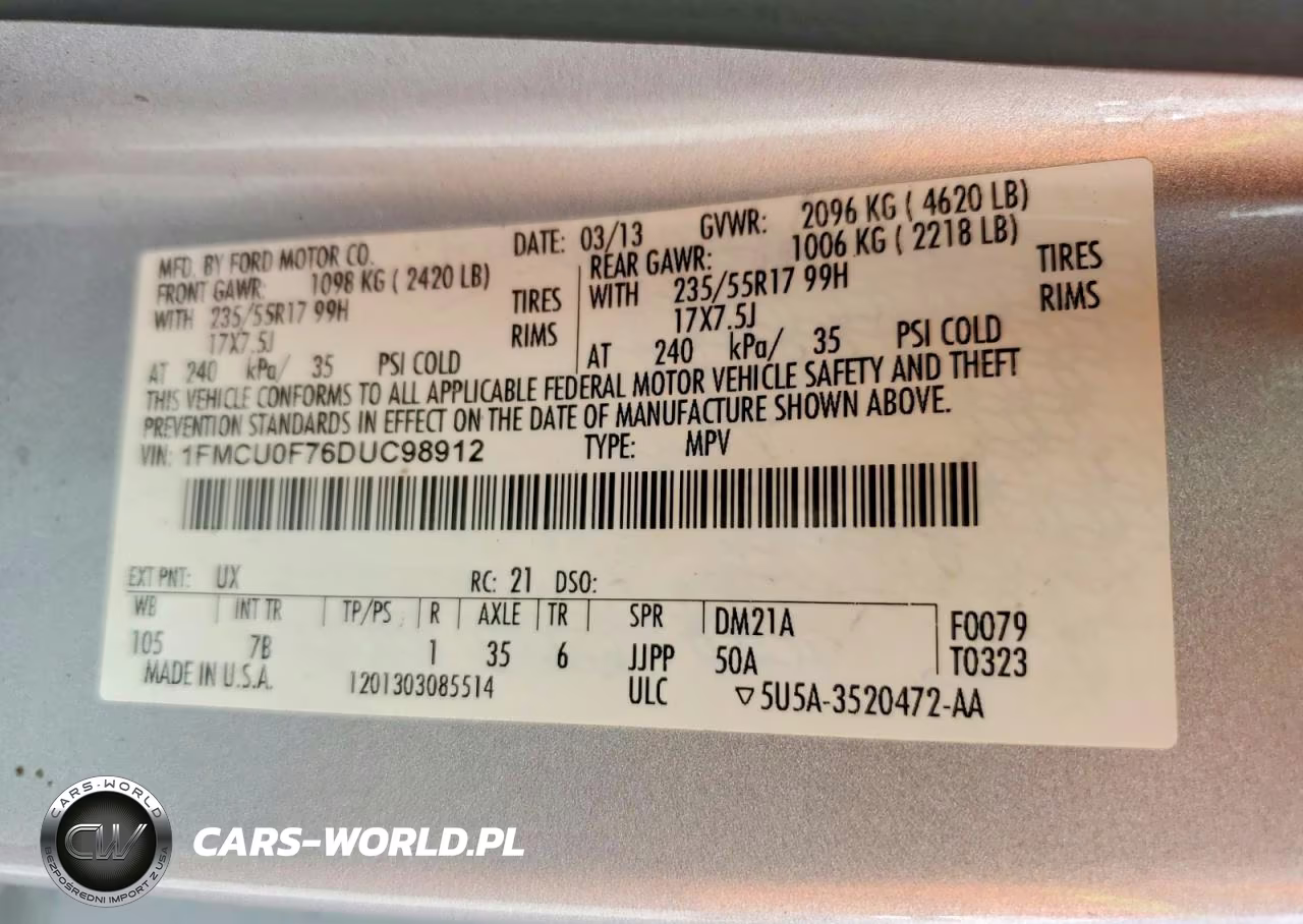 2013 Ford Escape S VIN:1FMCU0F76DUC98912 - 12