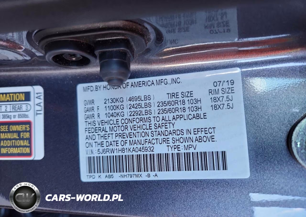 2019 Honda Cr-V Exl VIN:5J6RW1H81KA045932 - 13