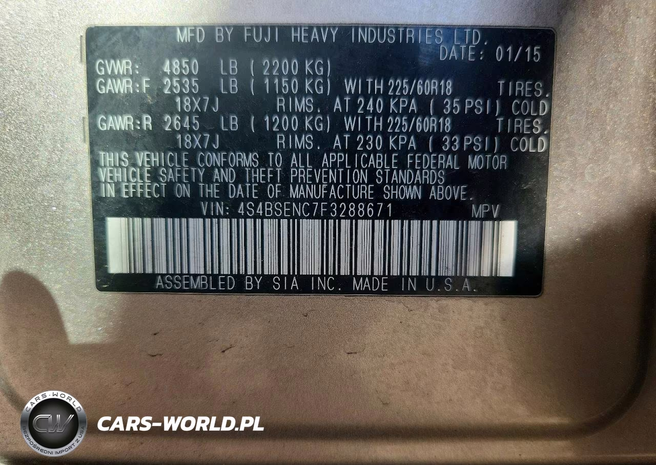 2015 Subaru Outback 3.6R Limited VIN:4S4BSENC7F3288671 - 13