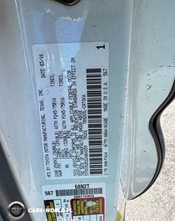 2016 Toyota Tacoma Sr VIN:5TFRX5GN3GX064259 - 10