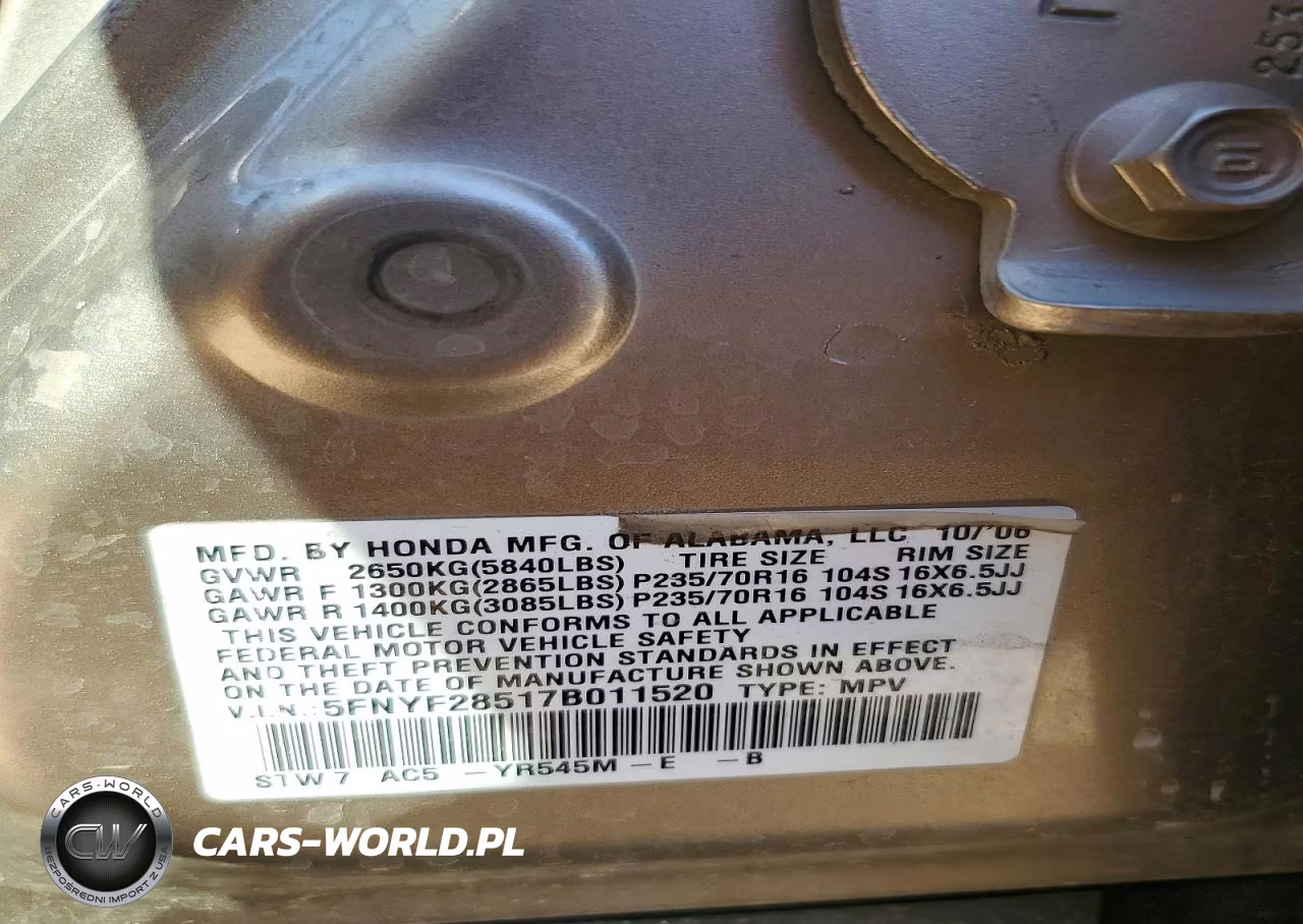 2007 Honda Pilot Exl VIN:5FNYF28517B011520 - 12
