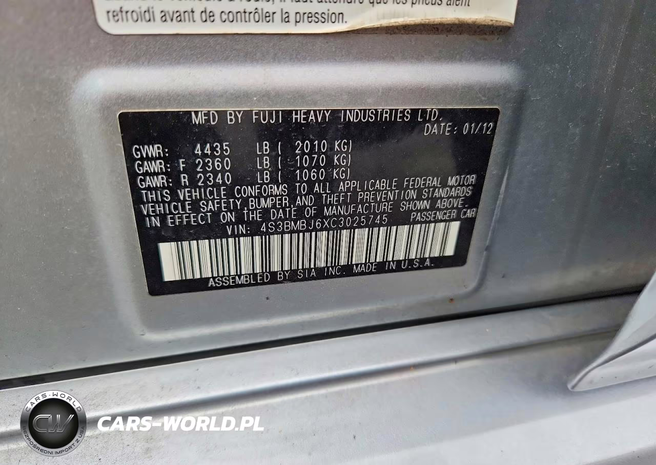 2012 Subaru Legacy 2.5I Limited VIN:4S3BMBJ6XC3025745 - 13