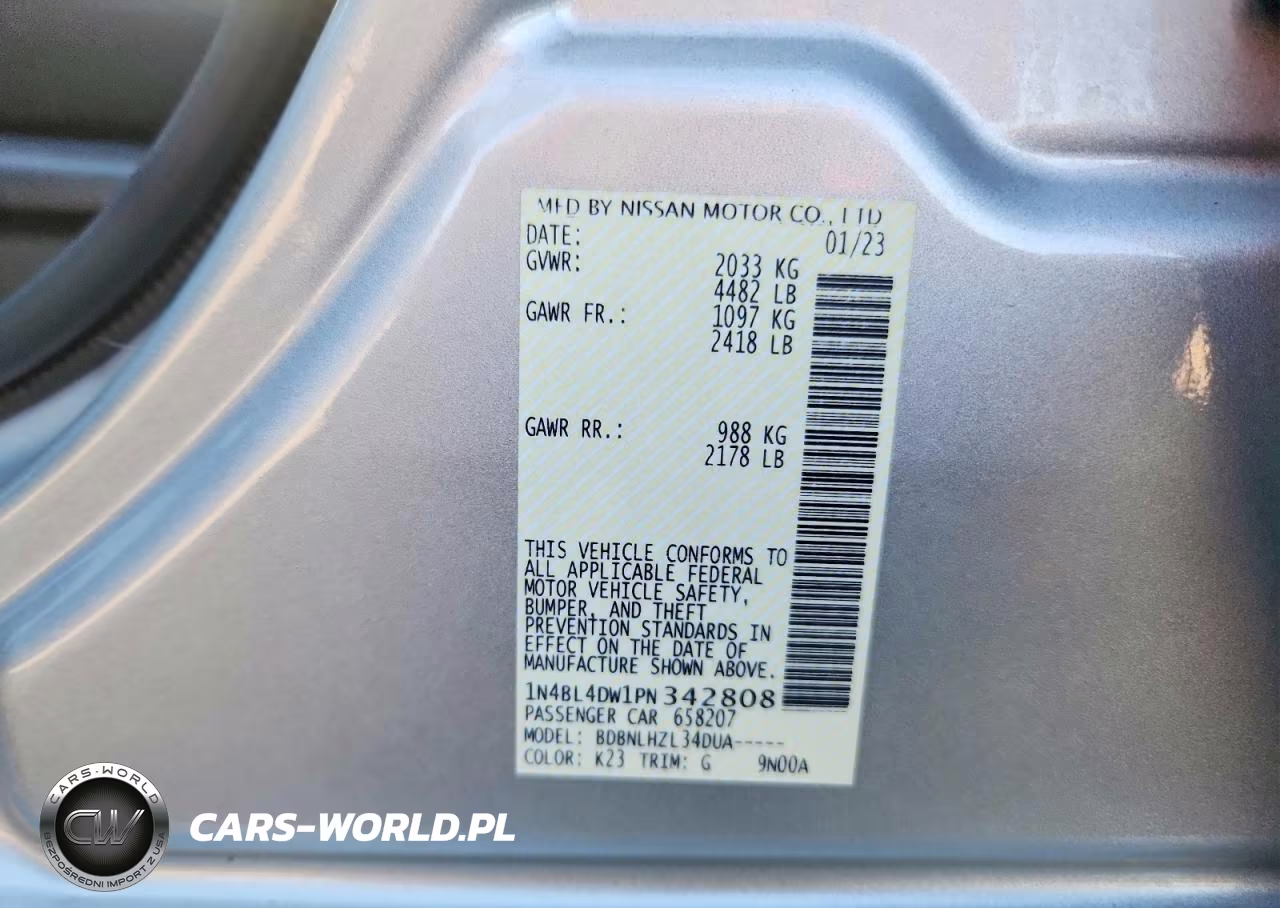 2023 Nissan Altima Sv VIN:1N4BL4DW1PN342808 - 12