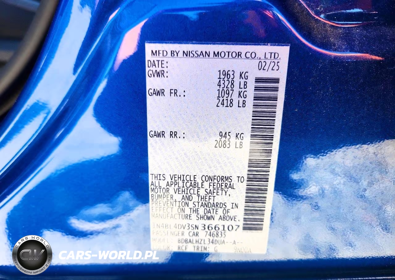2025 NISSAN ALTIMA SV VIN:1N4BL4DV3SN366107 - 12