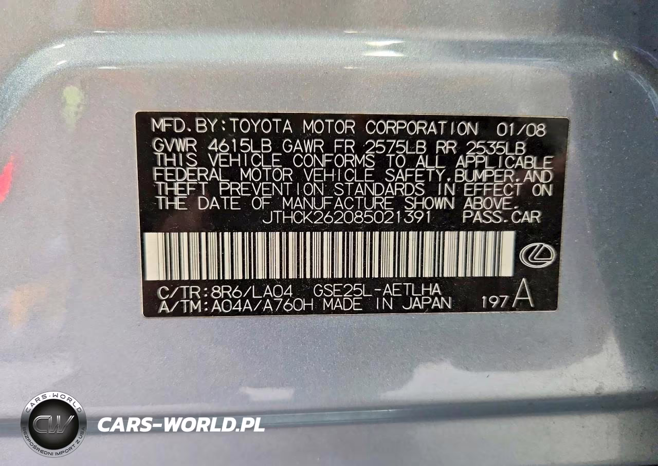 2008 Lexus Is 250 VIN:JTHCK262085021391 - 13