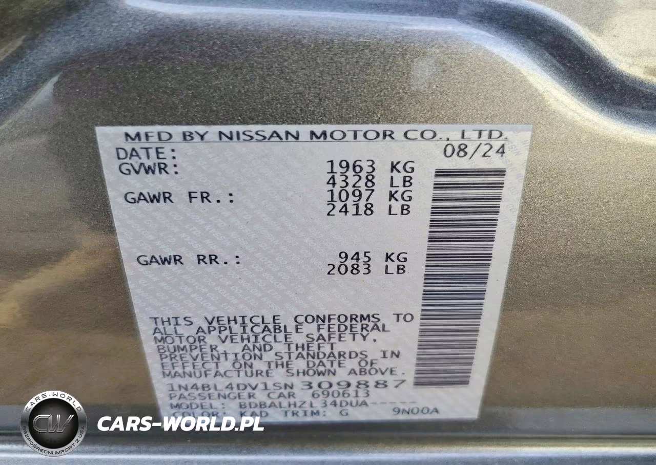 2025 Nissan Altima Sv VIN:1N4BL4DV1SN309887 - 13