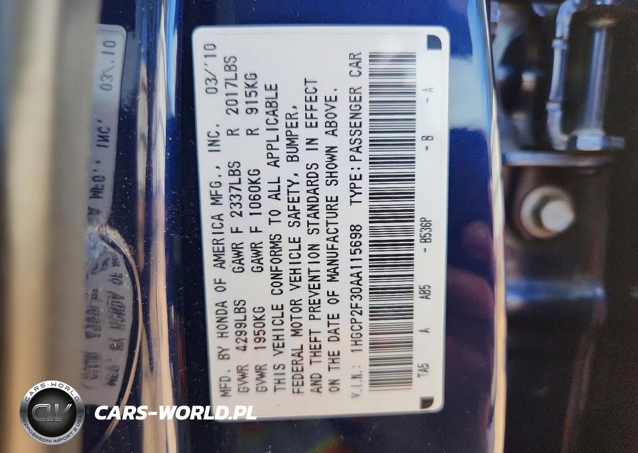 2010 Honda Accord Lx VIN:1HGCP2F30AA115698 - 12